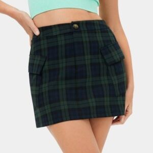 New Halara Mid-rise Cargo Skirt - Blue/Green Plaid - Medium